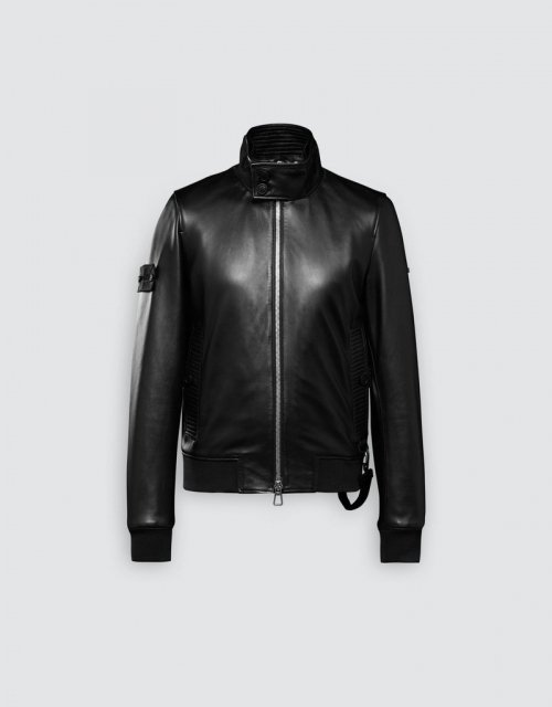 Кожаный тренч-харрингтон (Black/Black/Black)