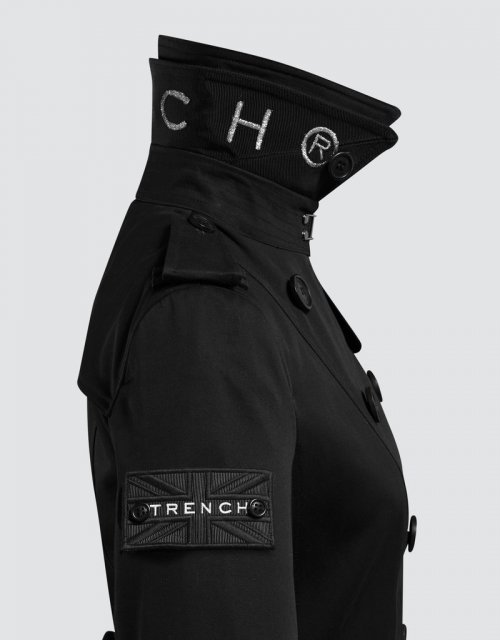 Приталенный тренч (BLACK/BLACK/SILVER)