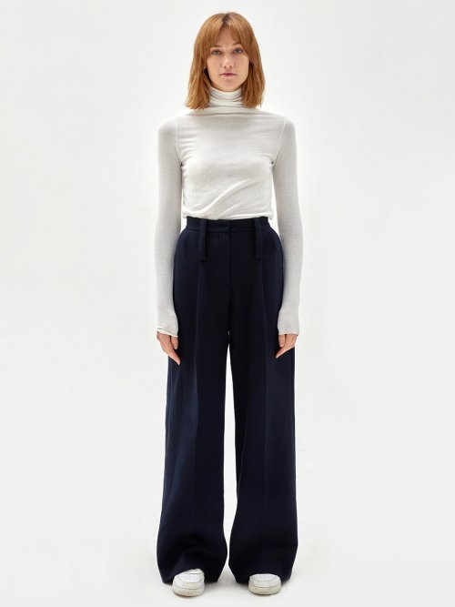 BELTED POINTED широкий-LEG TROUSERS темно-синий