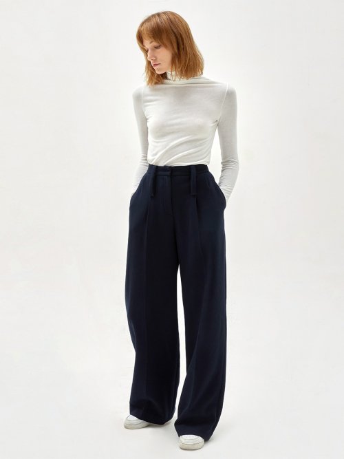 BELTED POINTED широкий-LEG TROUSERS темно-синий