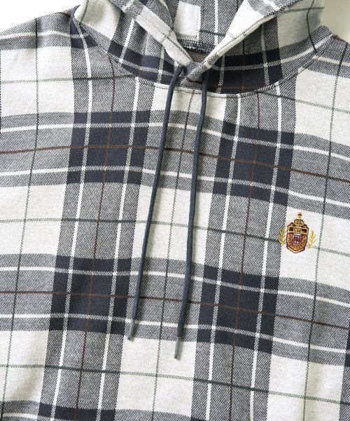 Jacquard Tartan Plaid Hoodie White/Navy 