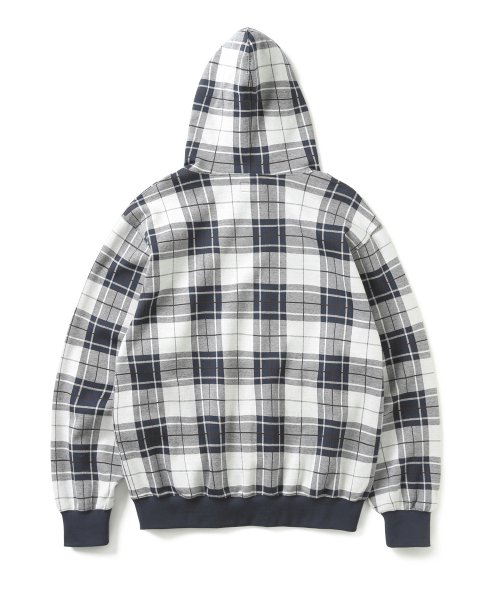 Jacquard Tartan Plaid Hoodie White/Navy 