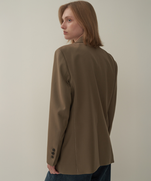 Шерстяной жакет со строчкой - Khaki Beige