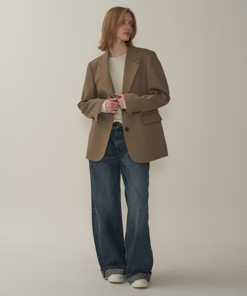Шерстяной жакет со строчкой - Khaki Beige