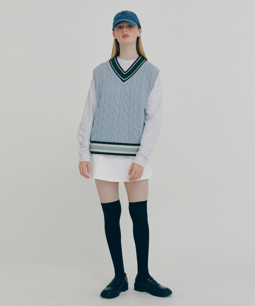 [FW21 clove] шерсть Cable Knit жилет (Blue)