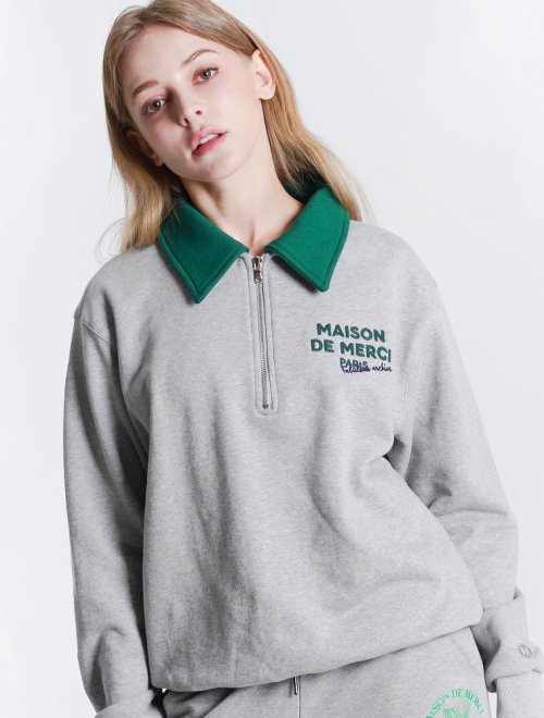 UNISEX регуляр-фит MAISON цепочная вышивка полумолния меланж-серый (FCB3TS322M)
