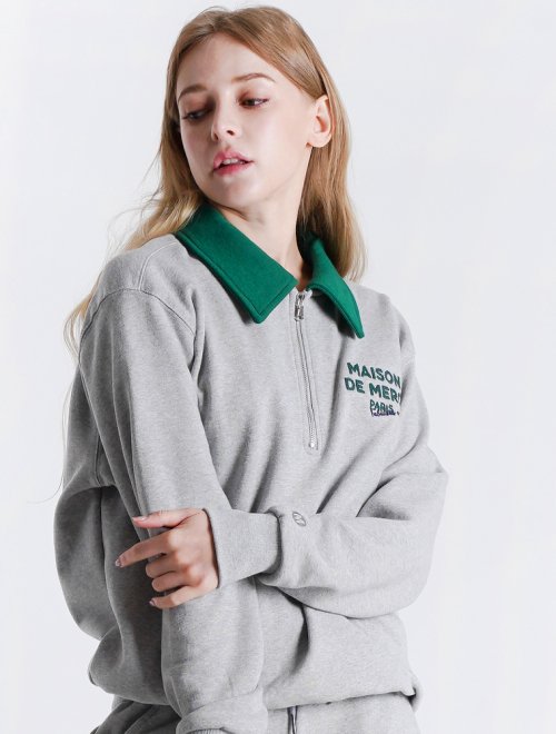 UNISEX регуляр-фит MAISON цепочная вышивка полумолния меланж-серый (FCB3TS322M)