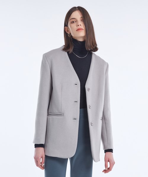 COLLARLESS WOOL JACKET_GRAY