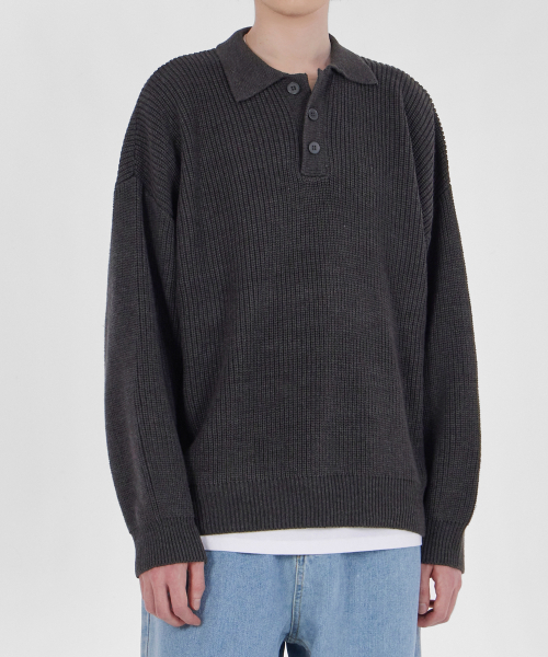 Classic поло-свитер Henley шея Charcoal