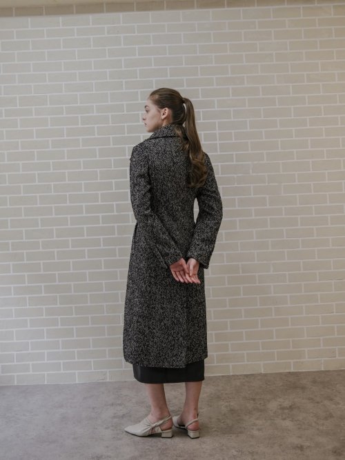 Свободное длинное пальто из шерсти в елочку_WOOL HERRING SLIM WAIST SINGLE BREAST LOOSE-FIT LONG COAT