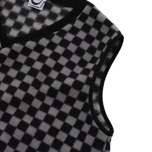 CHECKERBOARD FLEECE VEST (BLACK)