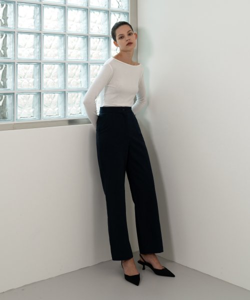 Stitch detail wide-leg pants (ivory)