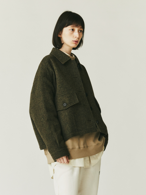 Scottish Wool рубашечный воротник твидовый жакет Khaki