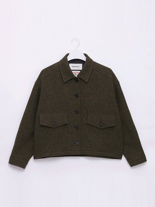 Scottish Wool рубашечный воротник твидовый жакет Khaki