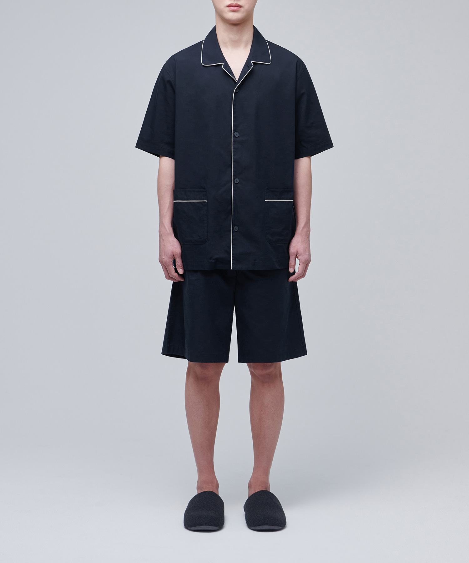 COTTON TENCEL HALF PAJAMA SET [NAVY/WHITE]