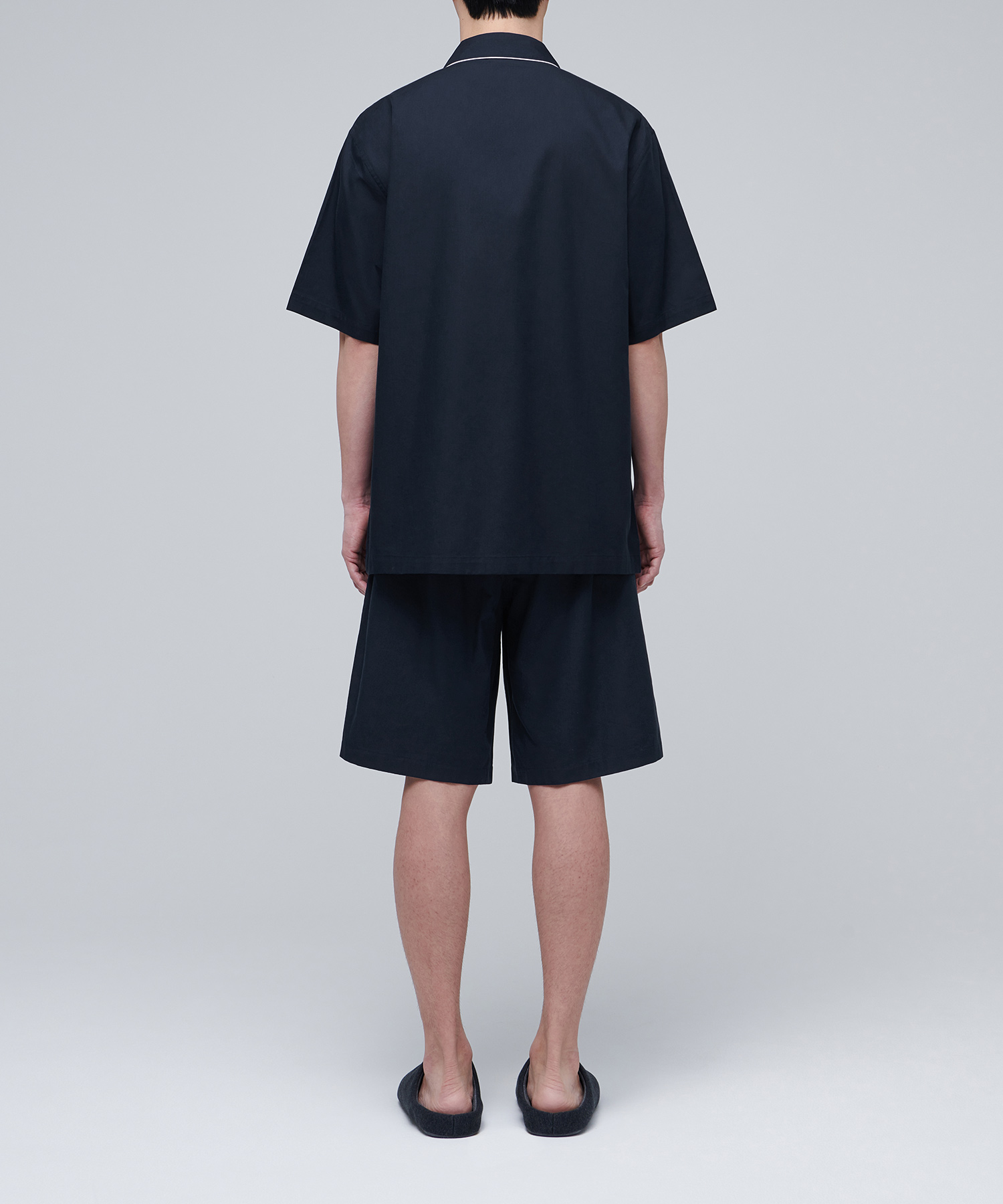 COTTON TENCEL HALF PAJAMA SET [NAVY/WHITE]