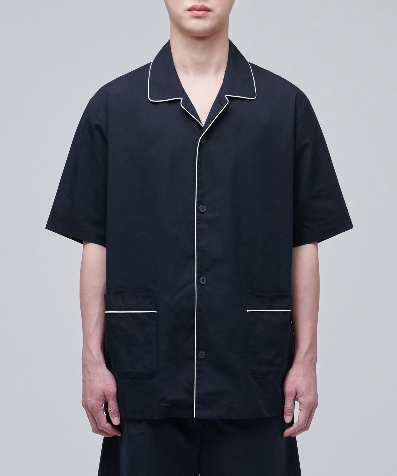 COTTON TENCEL HALF PAJAMA SET [NAVY/WHITE]