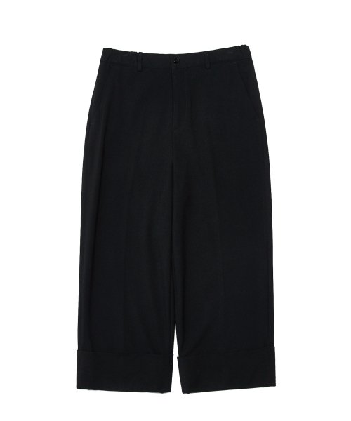 IN BANDING SEMI-WIDE FIT WIDE TURN-UP SLACKS(BLACK)