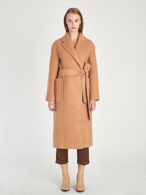 Мягкое шерстяное пальто-кардиган в стиле минимализм_Doe Beige