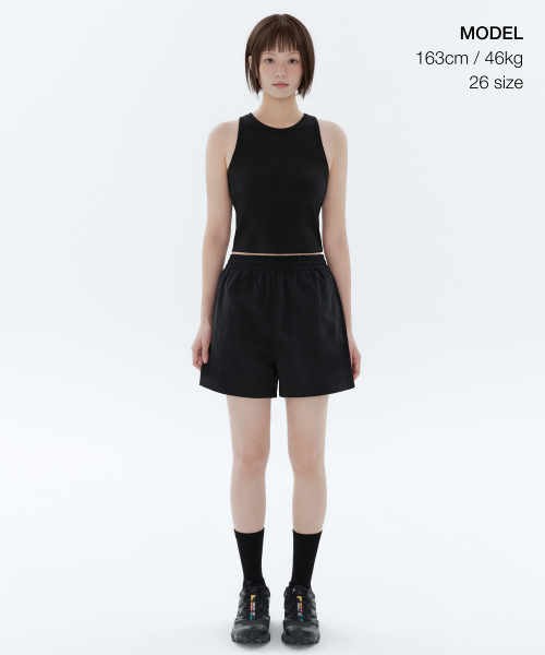 WOMENS NYLON BANDING SHORTS [BLACK]