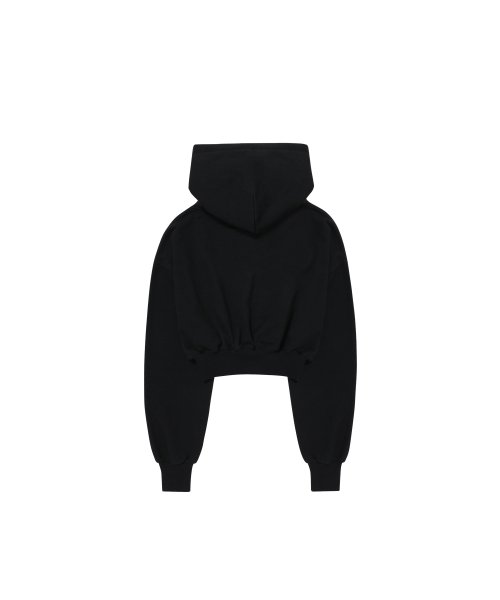 우알롱(WOOALONG) (기모)Signature crop hood zip-up - BLACK - 사이즈 