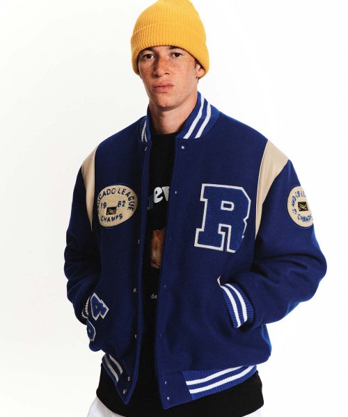 BIG R LOGO PATCH STADIUM JACKET [BLUE]