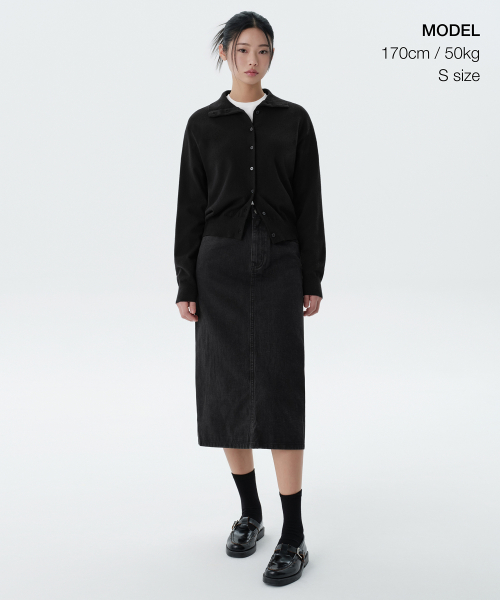Womens Denim Midi Skirt [Washed Black] thumbnail 2