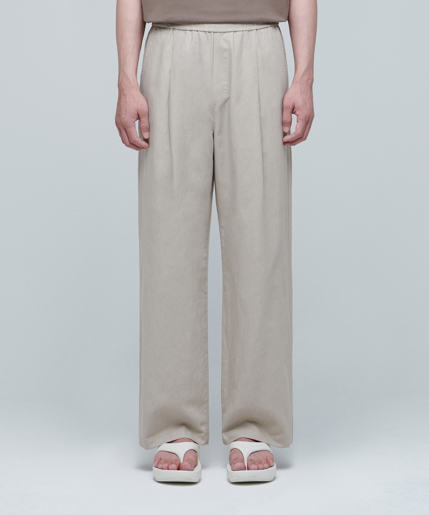 COTTON LINEN ONE TUCK WIDE PANTS [LIGHT BEIGE]