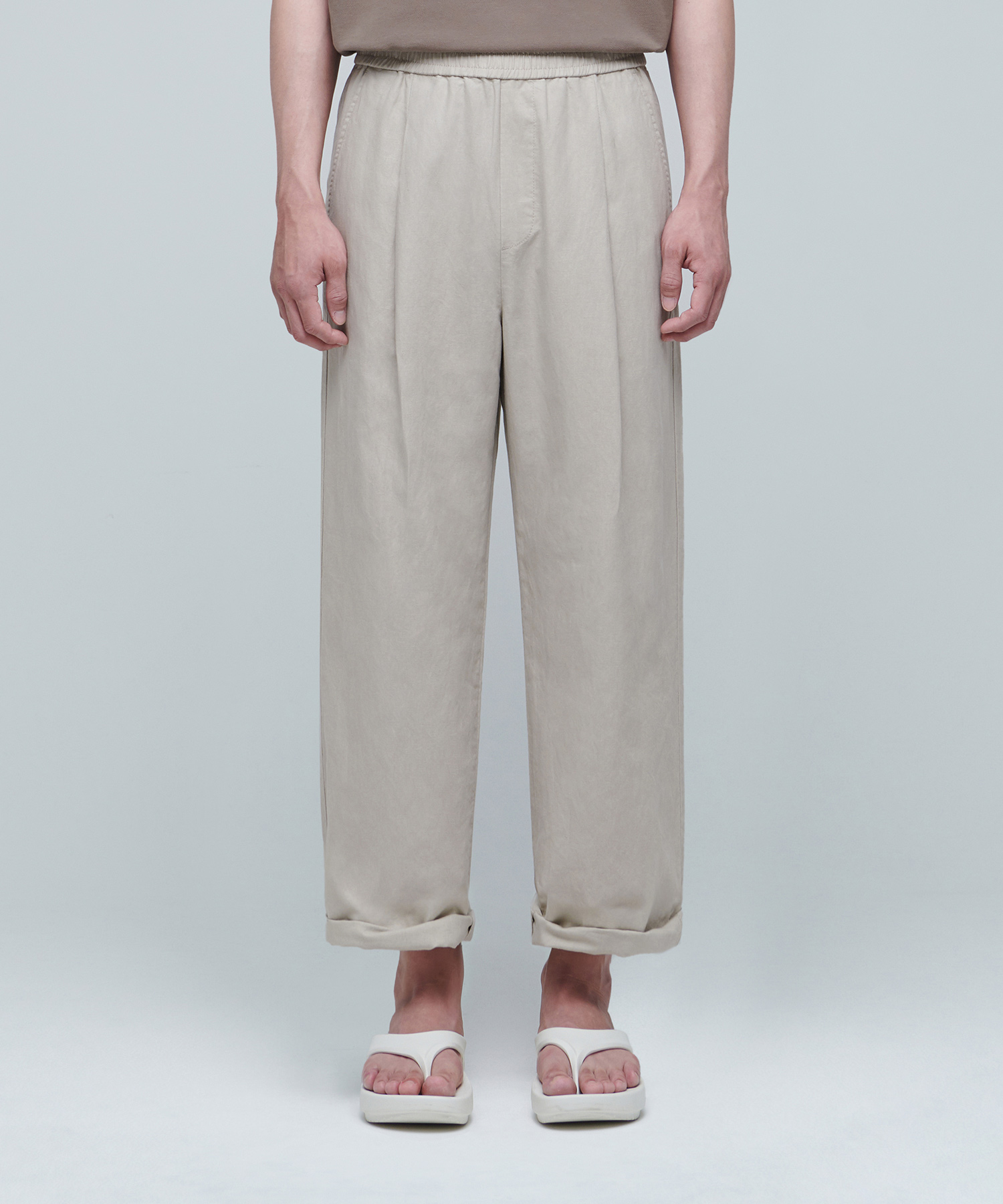 COTTON LINEN ONE TUCK WIDE PANTS [LIGHT BEIGE]