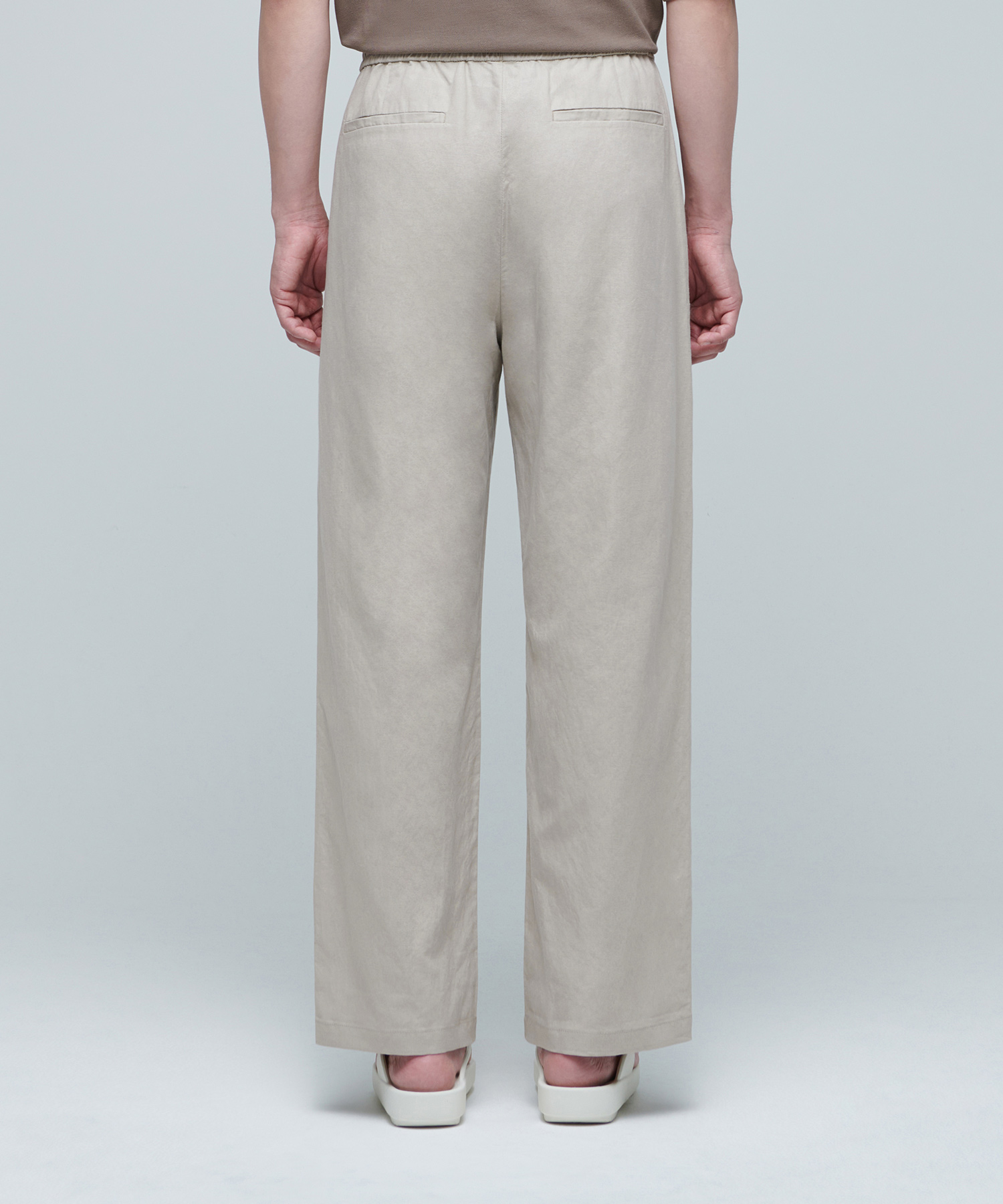 COTTON LINEN ONE TUCK WIDE PANTS [LIGHT BEIGE]
