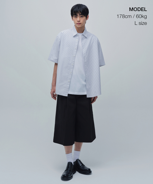 STRIPE OVERSIZE OXFORD SHORT SLEEVE SHIRT [GREY STRIPE]