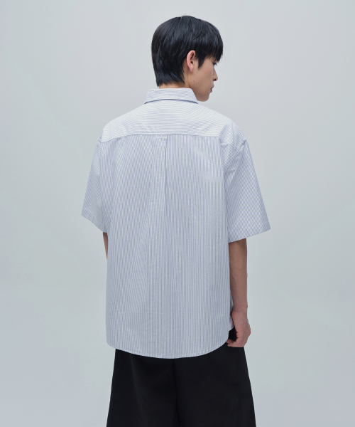 STRIPE OVERSIZE OXFORD SHORT SLEEVE SHIRT [GREY STRIPE]