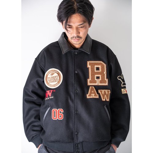 인터브리드(INTERBREED) RAW X INTERBREED Varsity Jacket BLACK