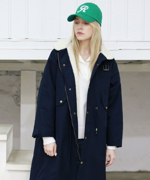 Over-fit fleece string long field coat