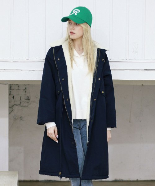 Over-fit fleece string long field coat