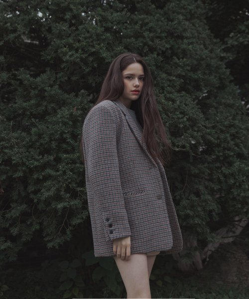 WOOL MINI CHECK JAKET (BROWN)