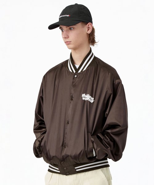 MUSINSA | thisisneverthat® Satin Varsity Jacket Brown