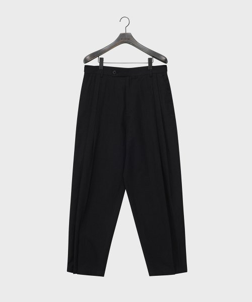 Широкие льняные брюки с двумя складками (Black)