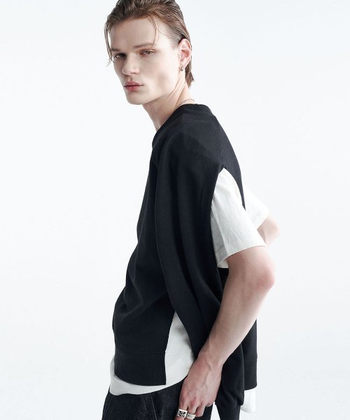 MUSINSA | NOIRER Cut Out Layered Sweatshirt (Black White)
