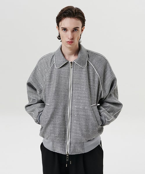 Университетская куртка с пайетками и полосой (Grey)