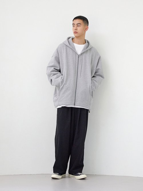 OVERSIZED PLEATS HOODED ZIP-UP (MELANGE GREY)