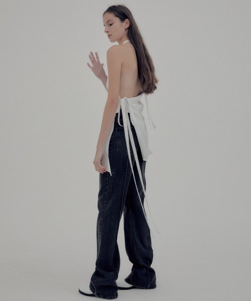 UNISEX Signature Pin Tuck Boots Cut Denim Pants [Washed Out Black]