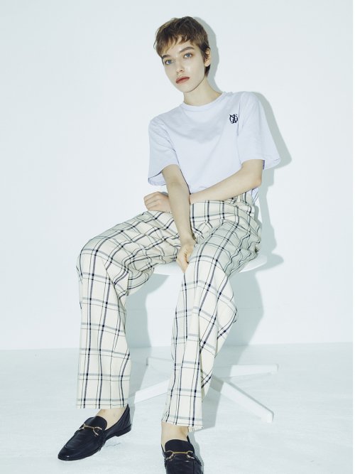 Check Wide Trousers - Cream
