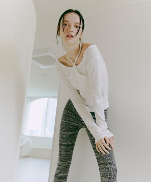Slim Boots Cut Banding Pants Mix Black