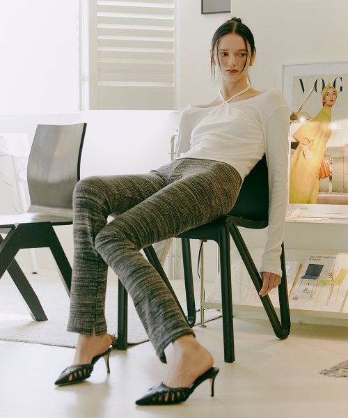 Slim Boots Cut Banding Pants Mix Black