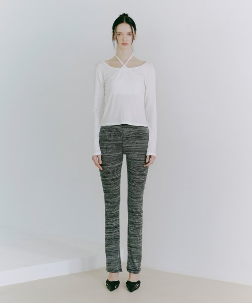 Slim Boots Cut Banding Pants Mix Black