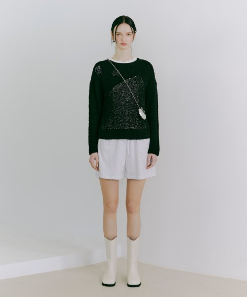 Tail Yarn Damage Knit Top Black