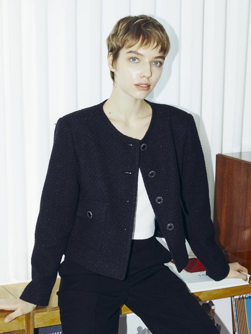 Tweed Crop Jacket - Black