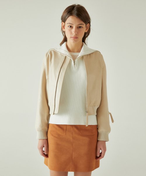 REAL LAMBSKIN CROP BLOUSON JUMPER IVORY