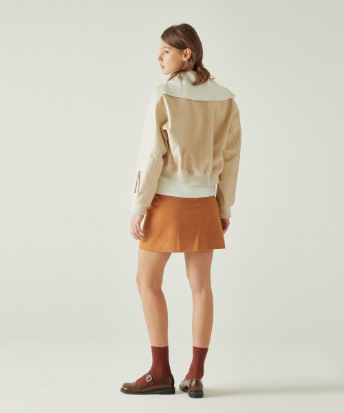 REAL LAMBSKIN CROP BLOUSON JUMPER IVORY